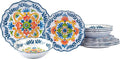 12-Piece Dinnerware Set Service for 4 Blue Green Yellow Floral Modern Contemporary Round 12 Piece Dishwasher Safe