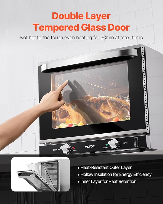 VEVOR Commercial Countertop Oven 66L 4-Tier Toaster Ovens with Tempered Glass Door Wire Racks &amp Tray 2800W Stainless Steel Baking Ovens for Restaurant Bakery (AC208~240V60Hz 6-20P Plug &amp