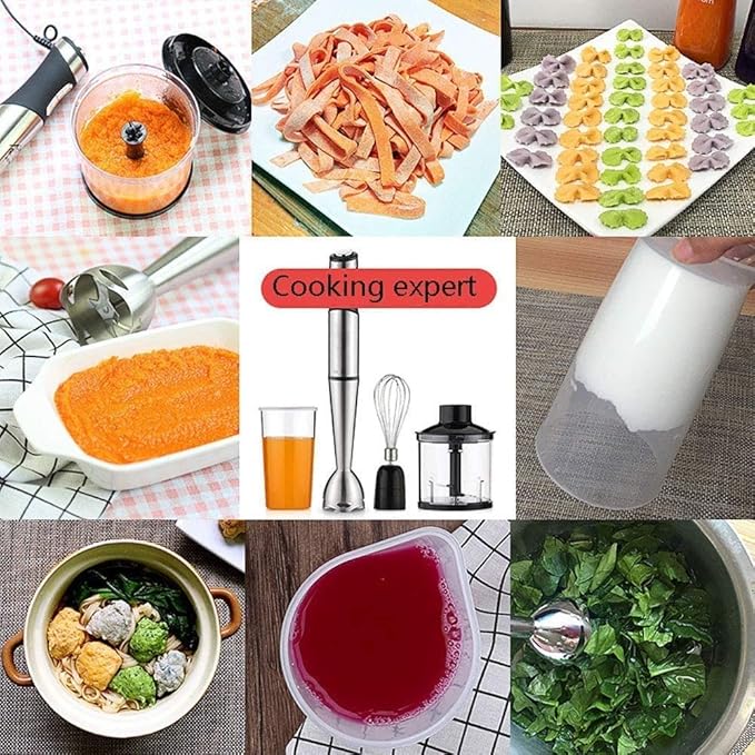 Hand Blender 3-in-1 8-Speed Stick Blender with 500ml Food Grinder BPA-Free 400ml Container Egg Whisk Puree Kid Food