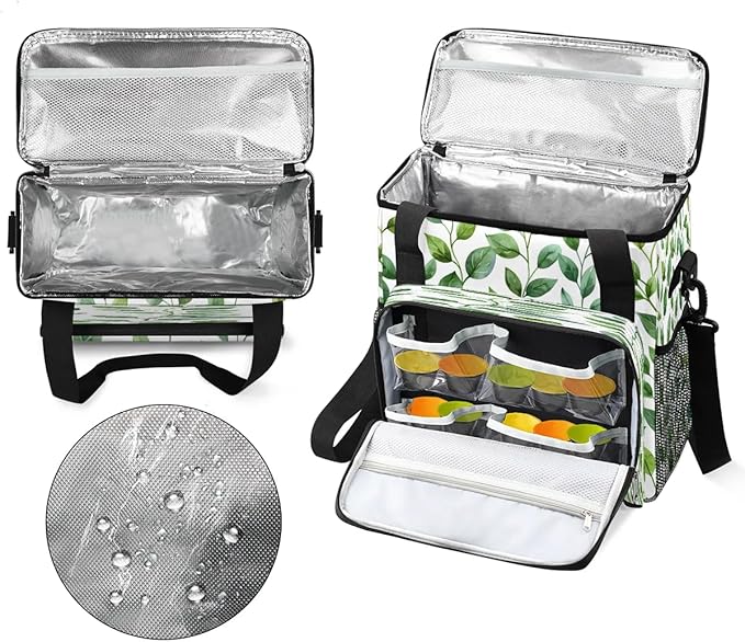 Green Leaf Theme Coffee Maker Carrying Bag Compatible with K-Mini or K-Mini Plus Portable Single Cup Coffee Maker Case with Pockets for K Cup Pods