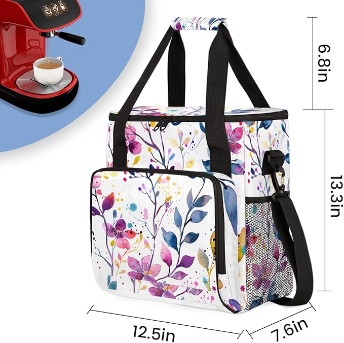 Wild Flower Coffee Maker Carrying Bag Portable Travel Storage Tote Bag Compatible with K-Mini or K-Mini Plus Single Serve Coffee Brewer Carrying Case with Multiple Pockets &amp Shoulder Strap