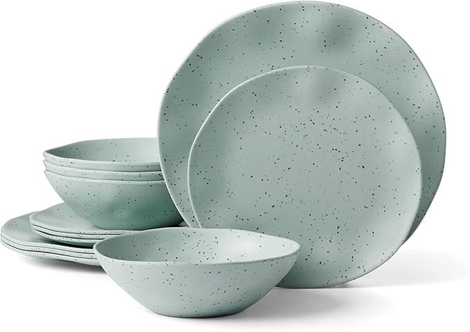 Oneida 895952 Terrazzo Melamine Mint 12 Piece Dinnerware Set Lightweight Melamine Material