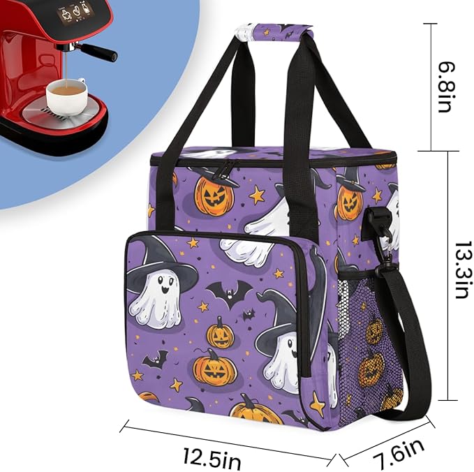 Halloween Pumpkin Coffee Maker Carrying Bag Cute Pumpkin Travel Storage Bag Compatible with K-Mini or K-Mini Plus Single Serve Coffee Brewer Carrying Case with Multiple Pockets &amp Shoulder Strap