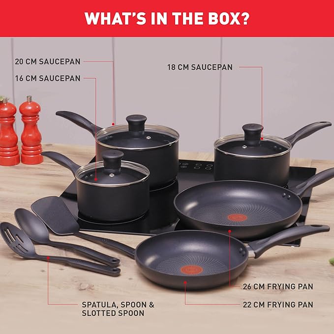 Tefal Induction G155S844 Non-Stick Cookware Set 8 Pieces-Black saucepans Aluminium