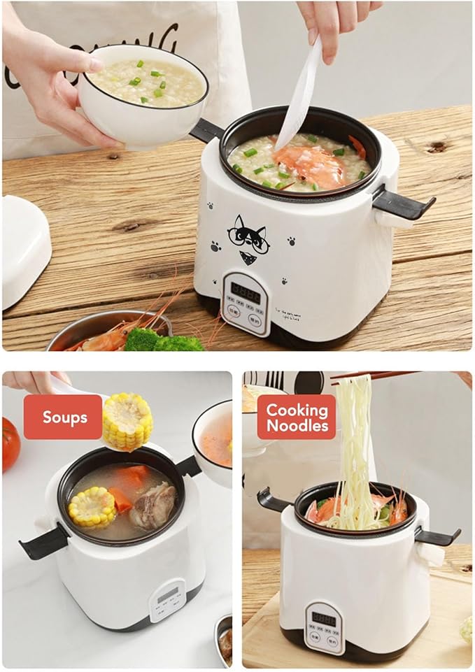 Mini Rice Cooker 1.2L Small Rice Cooker 180W Travel Rice Cooker 24V with Non Stick Inner Pot Steaming Plate Rice Spoon for Car Truck