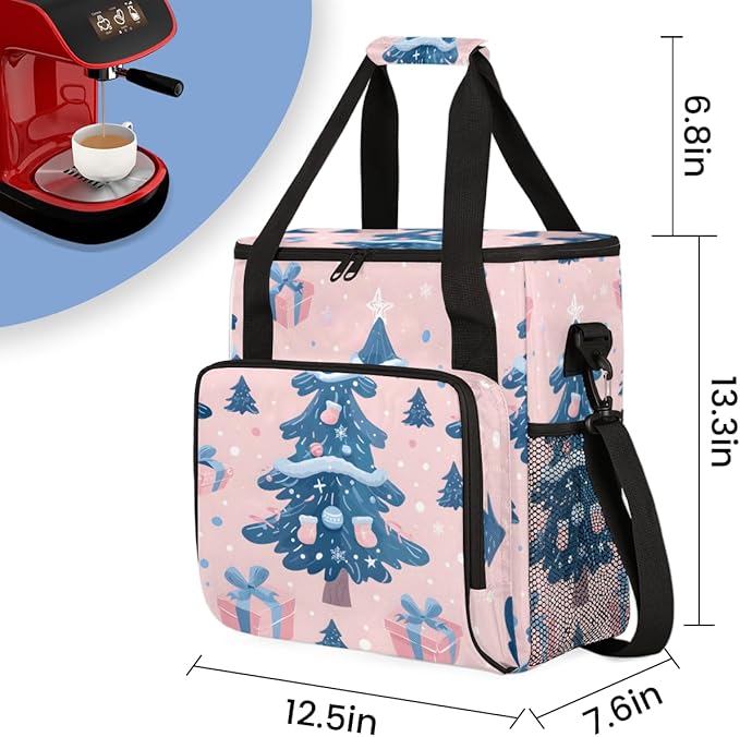 Cute Tree Coffee Maker Carrying Bag Christmas Gift Travel Storage Bag Compatible with K-Mini or K-Mini Plus Single Serve Coffee Brewer Carrying Case with Multiple Pockets &amp Shoulder Strap