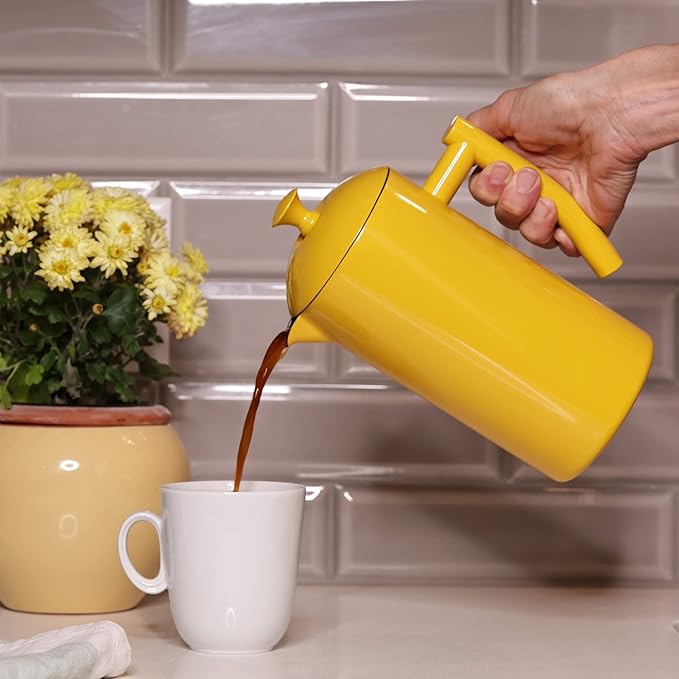 Frieling Stainless Steel French Press Coffee Maker - 34 Fl Oz Yellow - Double-Walled with Double Filter - Insulated Plastic-Free Coffee Press for Camping &amp Travel