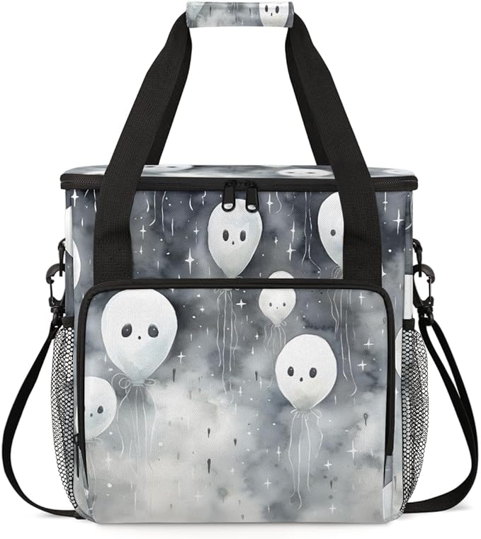 Halloween Ghosts Coffee Maker Carrying Bag Glitter Ghosts Travel Storage Bag Compatible with K-Mini or K-Mini Plus Single Serve Coffee Brewer Carrying Case with Multiple Pockets &amp Shoulder Strap