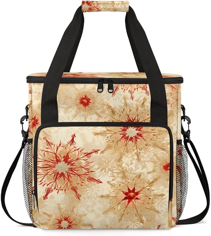 Xmas Snowflakes Coffee Maker Carrying Bag Abstract Snowflakes Travel Storage Bag Compatible with K-Mini or K-Mini Plus Single Serve Coffee Brewer Carrying Case with Multiple Pockets &amp Shoulder S