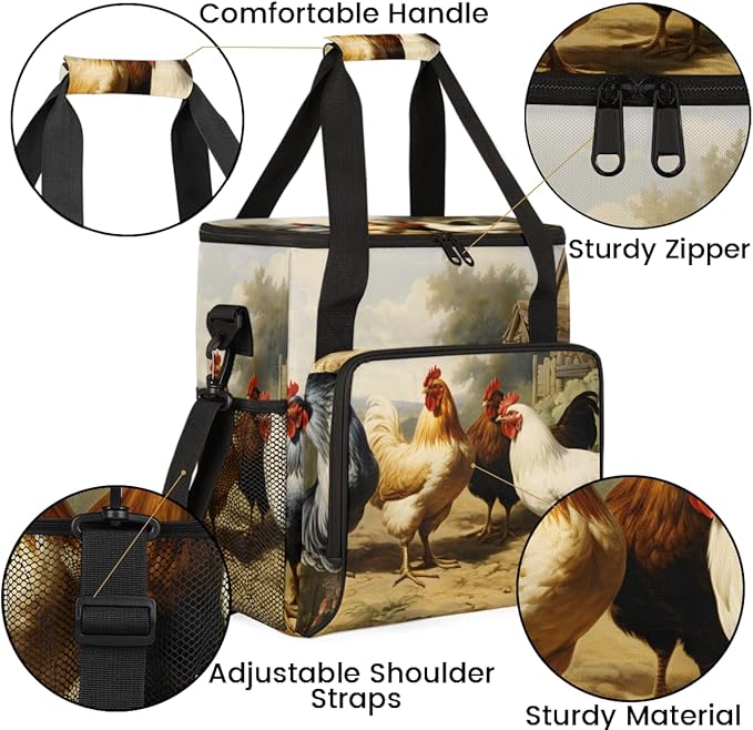 Cock Rooster Coffee Maker Carrying Bag Hen Portable Travel Storage Tote Bag Compatible with K-Mini or K-Mini Plus Single Serve Coffee Brewer Carrying Case with Multiple Pockets &amp Shoulder Strap