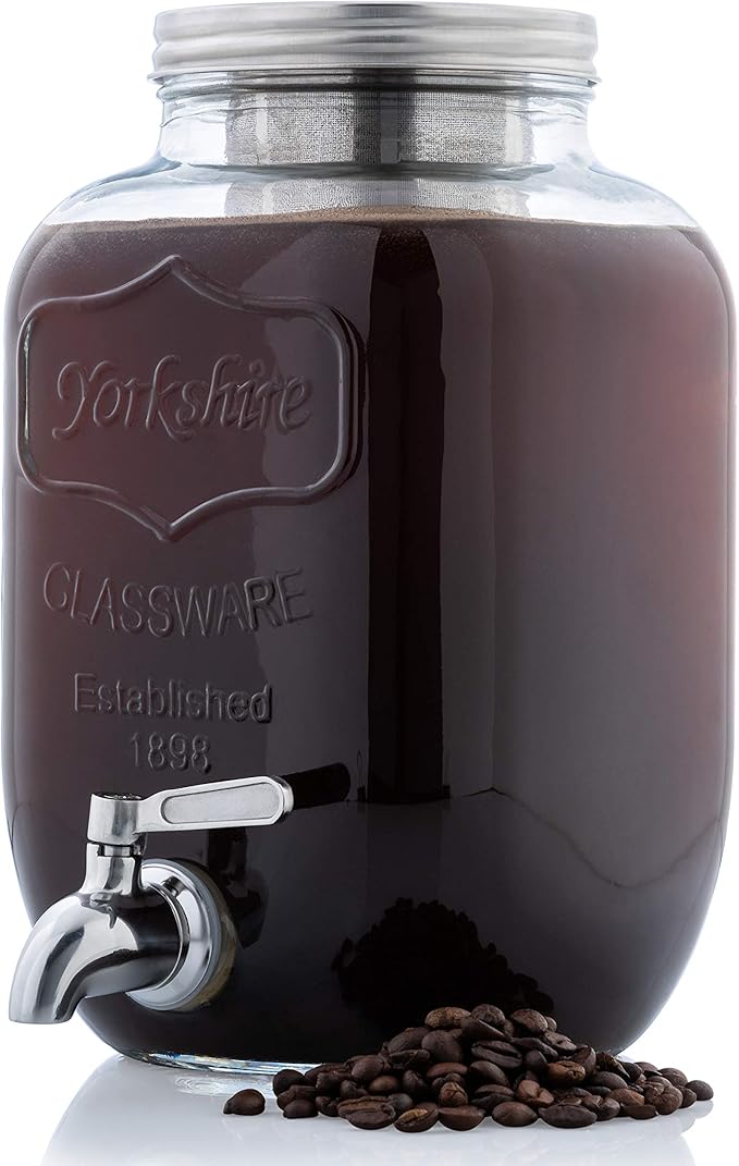 Original Grind Coffee Co.1 Gallon Cold Brew Coffee MakerEasy Pour Stainless Steel Spigot TapExtra Thick Glass Pitcher Brewing System Iced Coffee MakerRefrigerator Safe Storage