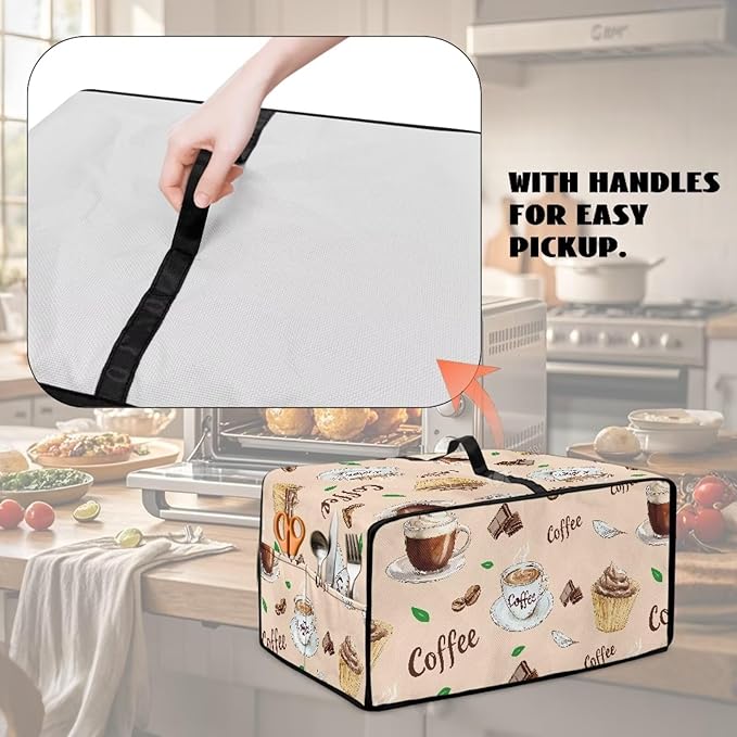 Rectangular Toaster Oven Cover Stain Resistant Washable Appliance Cover with Side Pockets Neat Storage and Protection for Kitchen Appliances Coffee Leaves