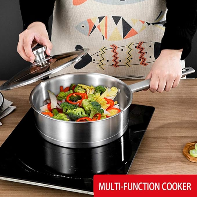 Cookware-Set 3-PieceCooking Pot Set with Glass-Lids All Types of Cookers Induction Gas Ceramic Electric (1Soup Pot 1Milk Pan1 Frying Pan) Stock Pot Variety Pack