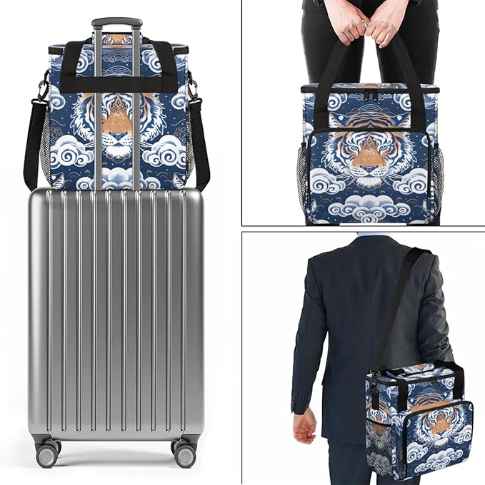 Fierce Tiger Print Coffee Maker Travel Bag for Keurig K-Mini/K-Mini Plus Insulated Waterproof Tote with Pockets for K-Cup Portable Single-Serve Brewer Case