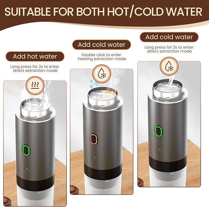 Electric Espresso Machine 3 In 1 Portable Coffee Maker for Travel 4-6 min Self-Heating Compatible with Ground Coffee &amp Large Capsules Small Capsules for Hiking Camping RV Office(Grey)