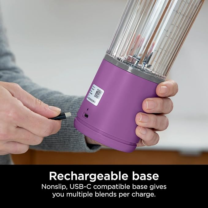 Ninja Blast 16 oz. Personal Portable Blender with Leak Proof Lid and Easy Sip Spout Perfect for Smoothies Cordless USB-C Rechargeable Dishwasher Safe Parts (Renewed) (Passion Fruit Purple)