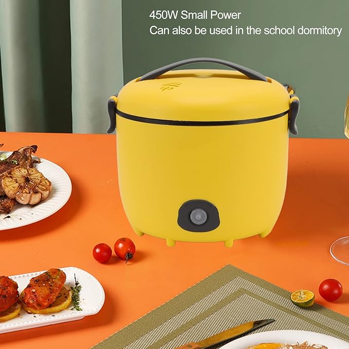 Mini Rice Cooker 450W Portable Steamer Small Electric Grain Cooker Nonstick Pot Travel Rice Cooker Steamer Multicooker 2L