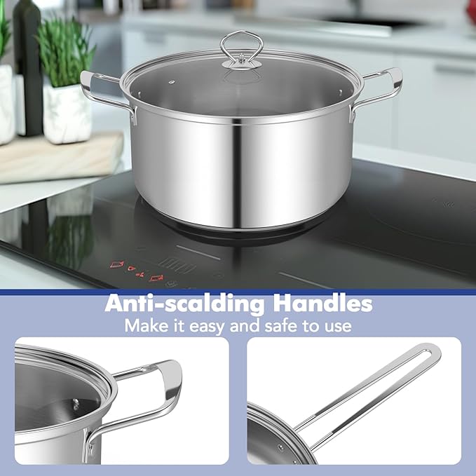 Giantex 12-Pcs Pots and Pans Set Non Stick Non-toxic Kitchen Set w/Tempered Glass Lids &amp Stay-Cool Handles Induction RV Cooking Set Stainless Steel Cookware Set Compatible with All Cooktops