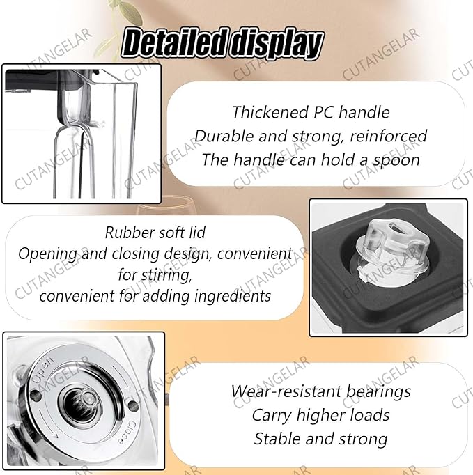 Industrial Grade 2200W Commercial Blender Quiet Smoothie Maker with Lid - 2L Capacity 17000 RPM Stainless Steel Blade Perfect for Smoothies and Milkshakes