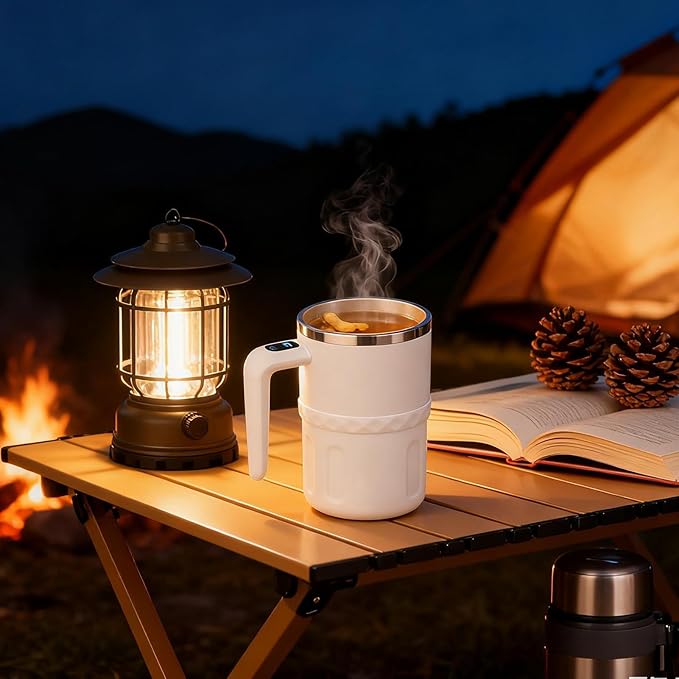 Self Stirring Coffee Mug - Rechargeable Tumbler with Lid - Stirring Cup with Temperature Display | for Blending Beverage Chocolate Cafe Home Kitchen Camping