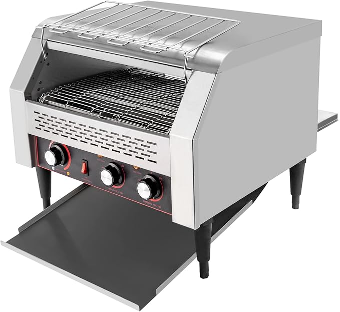 Commercial Stainless Steel Conveyor Toaster - 450 Slices/Hour 2600W Heavy Duty Double Heating Tubes for Home &amp Restaurants
