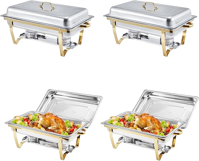 Superior Stainless Steel Chafing Dish Buffet Set – 2 Sets of 2-Piece Silver &amp Gold Food Warmers for Large Parties and Banquets – Durable Kitchen Cookware for Catering – Includes Specs: 2*2