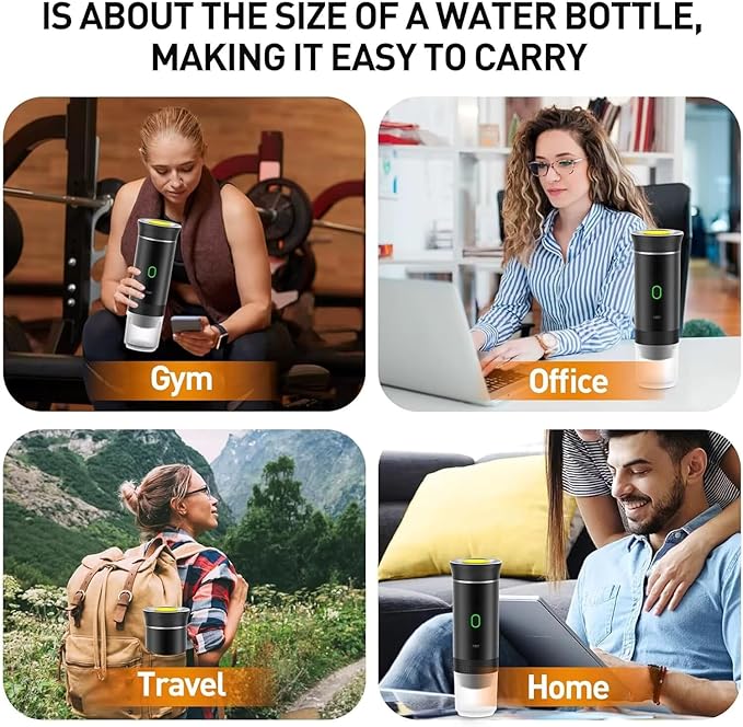 Portable Espresso Coffee maker for Travel with case – Self-Heating Travel Coffee Maker with USB-C Compatible with Ground Coffee NES &amp DG Capsules | Ideal for Camping Car Office &amp Hiking