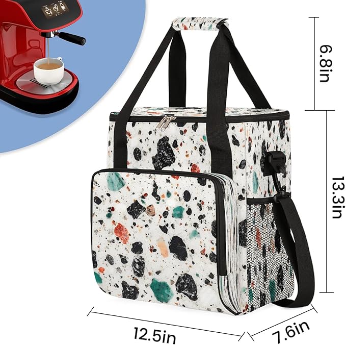 Marble Pattern Design Coffee Maker Carrying Bag Compatible with K-Mini or K-Mini Plus Portable Single Cup Coffee Maker Case with Pockets for K Cup Pods