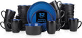 Stone Lain Albie Stoneware 32-Piece Modern Dinnerware Set Kitchen Plates and Bowls Sets Service for 8 Blue and Black Microwave &amp Dishwasher Safe