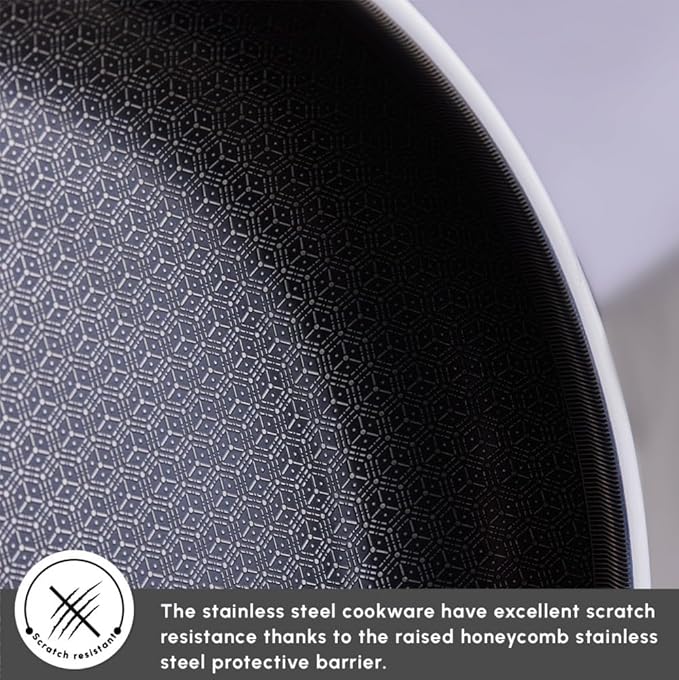 Karaca 5Ply PowerSteel 316+ Stainless Steel Cookware Set 7-Piece Non Stick Pots and Pans Set with Lids Kitchen Cooking Set for Daily Cooking Elegant Silver Finish Induction Hob Pan Set