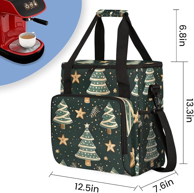 Modern Tree Christmas Coffee Maker Carrying Bag Portable Travel Storage Tote Bag Compatible with K-Mini or K-Mini Plus Single Serve Coffee Brewer Carrying Case with Multiple Pockets &amp Shoulder S