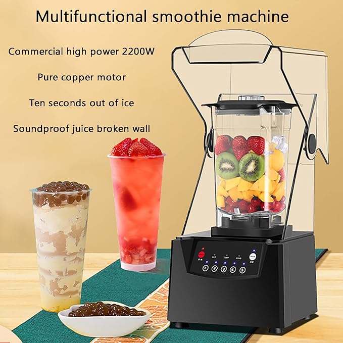 Blender Smoothie Machine Noise Reduction 2200W 2L Blender and Smoothie Maker Food Mixer 2.5MM Blade Ice Crusher with Cover Silent Broken Wall Cooking Machine