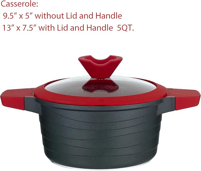 Lorren Home Trends Die-Cast Aluminum Cookware Set 14 Piece Non-Stick Induction Compatible Red
