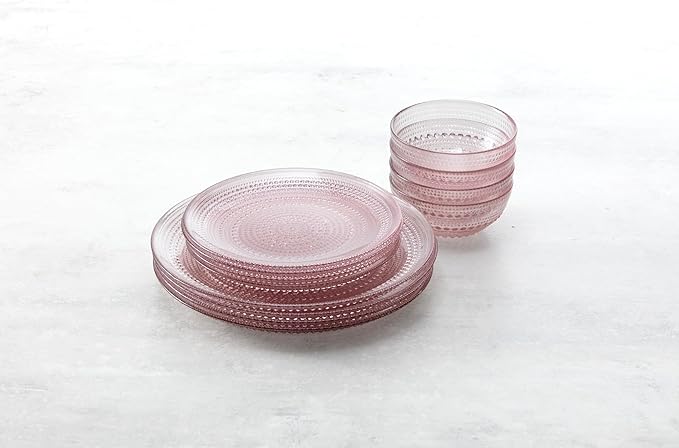 Fortessa Jupiter Hobnail Glass 12 Piece Dinnerware Set (Service for 4) Pink