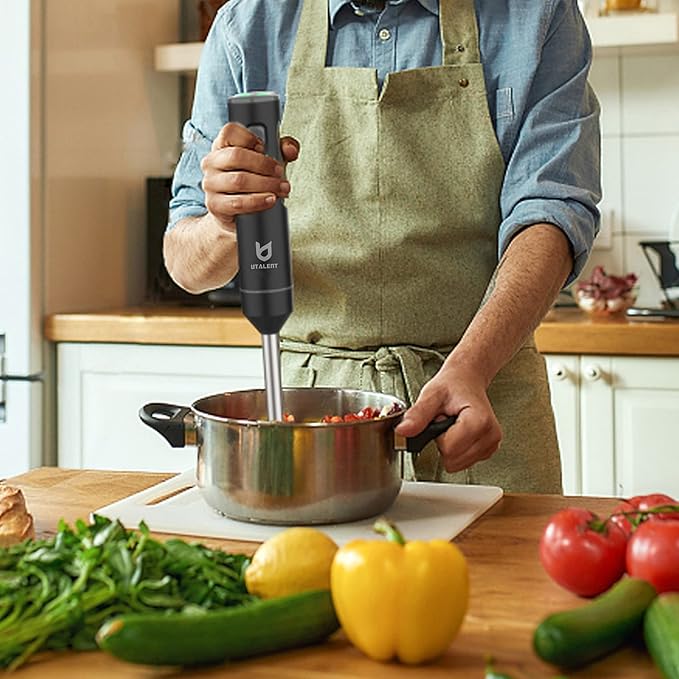 Cordless Hand Blender UTALENT Variable Speed Immersion Blender handheld Rechargeable with USB-C Charging Cable Egg Whisk for Smoothies Milkshakes Hummus and Soups – Black