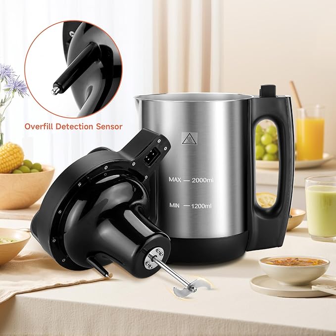 Homtone Soup Maker 2L Makes 2-6 Servings 6-in-1 Multifunctional Smooth and Chunky Soupmaker Electric Soup Bleander Eeasy Clean for Home Use Black and Stainless Steel