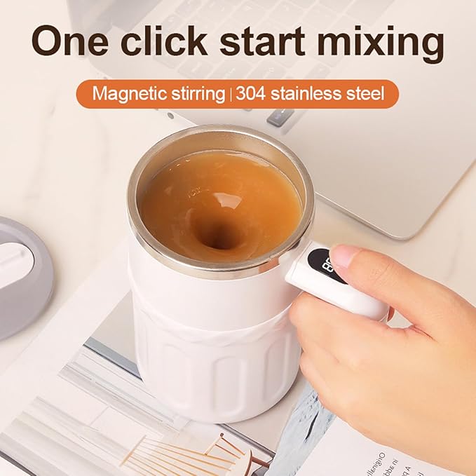 Magnetic Stirring Cup - Automatic Rechargeable Mixer Tumbler Smart Temperature Display Mug with Lid Self Stirring Drink Blender Portable Coffee Milk Cup for Travel Office Kitchen Home Camping