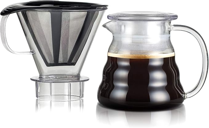 Bodum Melior Pour Over Borosilicate Glass Coffee Dripper with Carafe Lid and Stainless Steel Filter 20 Ounce Clear