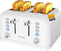 White Toaster 4 Slice Dual Independent Controls Extra Wide Slot Toasters for Bagel Bread Waffles 7 Shade Settings 4 Main Functions Removable Crumb Tray 1500 Watts White Stainless Steel
