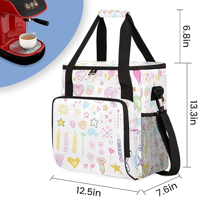 Star Heart Coffee Maker Carrying Bag Portable Travel Storage Tote Bag Compatible with K-Mini or K-Mini Plus Single Serve Coffee Brewer Carrying Case with Multiple Pockets &amp Shoulder Strap