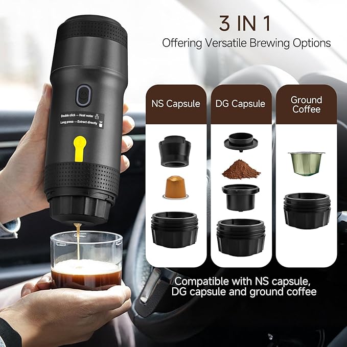 Portable Espresso Maker with Intelligent Anti-Dry Burn25Bar Self-Heating 7Min Electric Mini Coffee Makercompatible with NS/DG Capsules &amp Ground Coffee for TravelRVOffice &amp Home