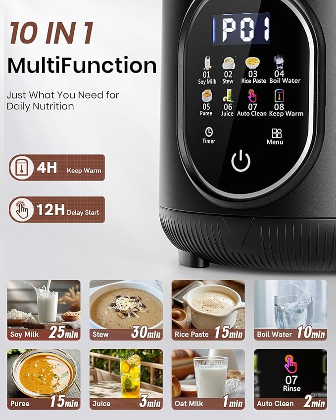 55oz Family Size Nut Milk Maker (5-6 Cups) Soy Milk Maker Machine for Almond/Oat/Soy/Cashew Milk Juice &amp Smoothie Almond Milk Maker with Auto Clean/Self-Clean Delay Start Boil Water &amp Kee