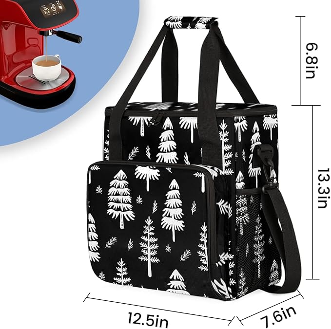 Trees Plant Coffee Maker Travel Bag for Keurig K-Mini/K-Mini Plus Insulated Waterproof Tote with Pockets for K-Cup Portable Single-Serve Brewer Case
