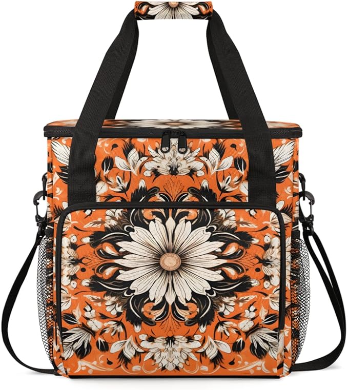 Orange Mandala Coffee Maker Carrying Bag Retro Mandala Travel Storage Bag Compatible with K-Mini or K-Mini Plus Single Serve Coffee Brewer Carrying Case with Multiple Pockets &amp Shoulder Strap