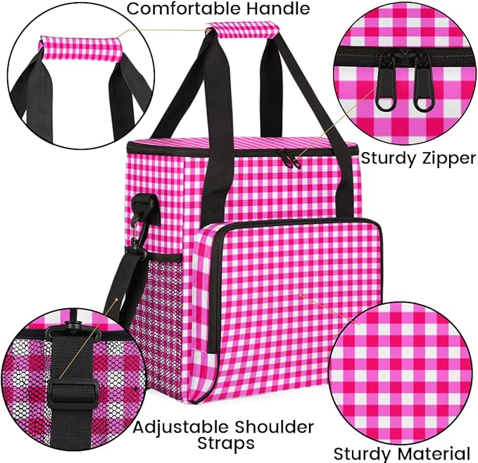 Flamingo Plaid Coffee Maker Carrying Bag Portable Travel Storage Tote Bag Compatible with K-Mini or K-Mini Plus Single Serve Coffee Brewer Carrying Case with Multiple Pockets &amp Shoulder Strap