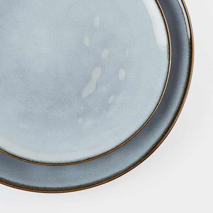 Famiware Ocean Round Plates and Bowls Sets for Kitchen 16-Piece Dinnerware Sets for 4 Mug Set for 4 Reactive Glaze Blue