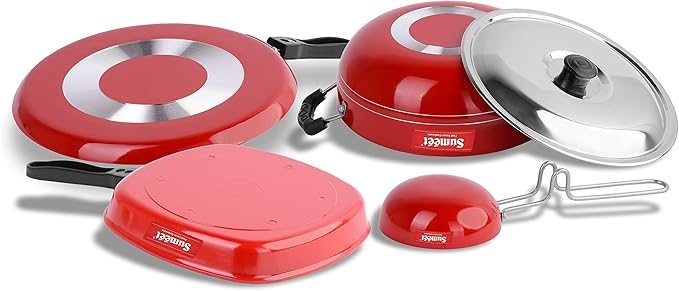 Sumeet 2.6mm Thick Non-Stick Piros Cookware set (Dosa Tawa – 26.5cm Dia + Kadhai With Lid – 1.5Ltr capacity- 20cm Dia + Grill Pan – 1.1Ltr Capacity – 22cm Dia + Tadka Pan – 10cm Dia)