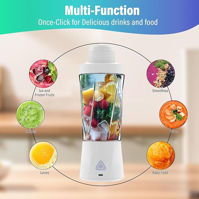 Portable Blender 360W Personal Blender for Shakes and Smoothies for Kitchen 24 Oz BPA Free Traveling Juicer Cup and Lid with 6 Blades Self Cleaning Portable Juicer for Kitchen/Travel/Gym White