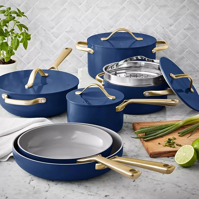 Member's Mark 11-Piece Modern Ceramic Cookware Set (Navy) 9.5 Blue