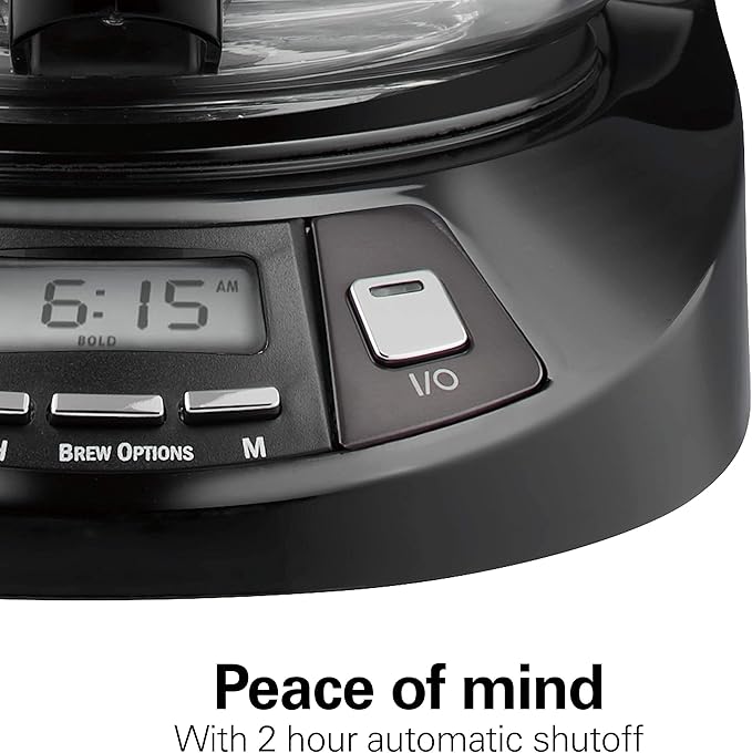 Hamilton Beach 46293 Programmable Coffee Maker Brew Options Glass Carafe 12 Cup Black Stainless (Renewed)